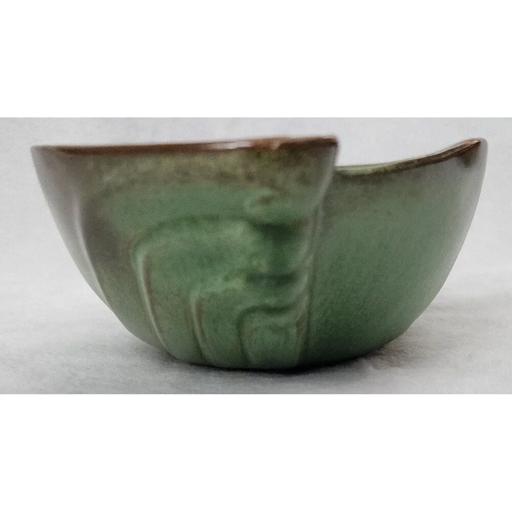 Vintage FRANKOMA Pottery Bowl #202 Prairie Brown Green Oval Serving Fruit Bowl